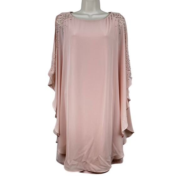 Xscape Dresses & Skirts - NEW Xscape Dress Beaded Chiffon Capelet Cape Overlay Embellished Blush 8 Event